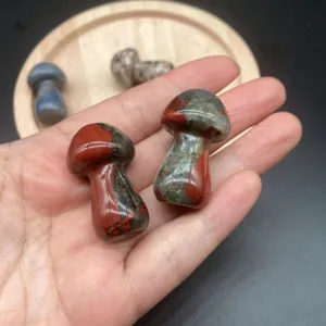 Natural gemstone crystal mushroom carving healing stone pocket decor display ornament