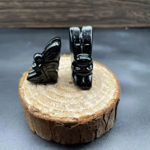 Natural obsidian gemstone carved flower fairy crystal figurine detail display item