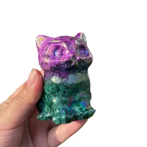 Handgemachte 8cm Aura Kristall Katze Figur, natürlicher Edelstein geschnitzte süße Katze.