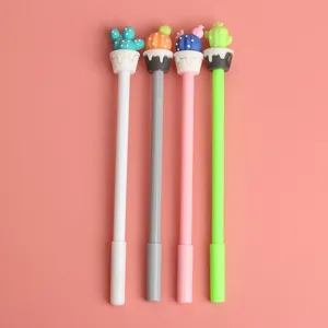 Süßes Cartoon Kaktus Gelstifte Set mit weichen Silikonaufsätzen, 0.5mm schwarze Tintenstifte.