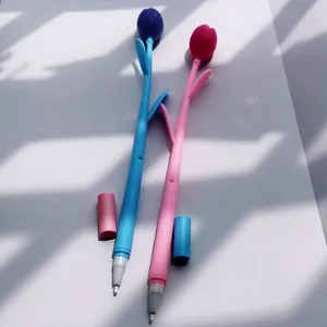 Tulp vorm gelpen detail weergave, 0.5mm zwarte inkt, zachte siliconen schrijfwaren benodigdheid.
