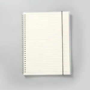 Carnet de notes spirale B5 mat avec fermeture élastique, pages lignées pour bureau et école.