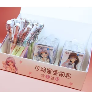 Cute anime girl fountain pen set with replaceable ink sacs and student stationery gift