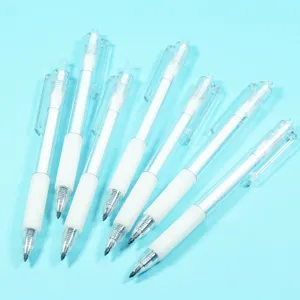 Transparante eeuwige potloodset, inktloze schrijfpen met witte grip, schoolbriefpapier.