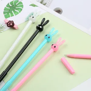 Cute cartoon rabbit gel pens set, 0.5mm black ink, lovely stationery for students and office.