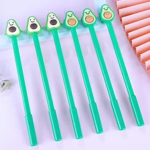 Cute avocado gel pens with funny facial expressions, creative stationery for school office, black ink writing.
