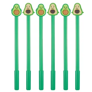 Cute cartoon avocado gel pen detail, green cute stationery set for school office.