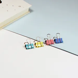 Colorful 19mm metal binder clips detail view, ideal for office stationery and paper organization.