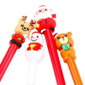 Cute cartoon Christmas gel pens with silicone Santa, snowman, reindeer and bear toppers.