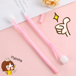 Cute candy pink tulip neutral pen with soft rubber case student stationery cute writing tool