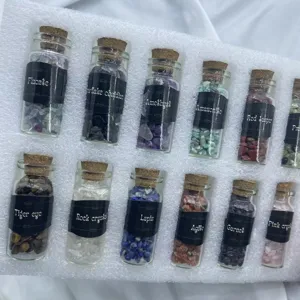 Natural crystal chip wish bottles set, gemstone mineral specimens for DIY craft decoration use.