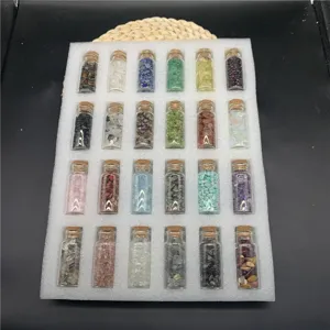 24 pcs mini glass wishing bottles filled with assorted natural crystal gemstone chips set.