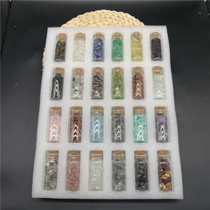 Natural Crystal Stone Wishing Bottles Healing Crystals Decorative Stones With Wooden Cork Glass Bottle For Home Decor Gift