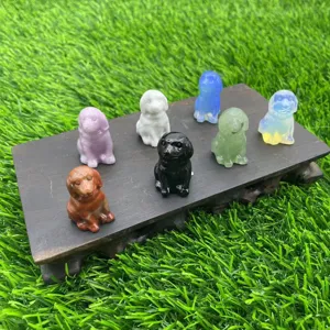Details von 3cm natürlichen Edelstein Kristall geschnitzten Hund Figuren, buntes süßes Welpen Set.