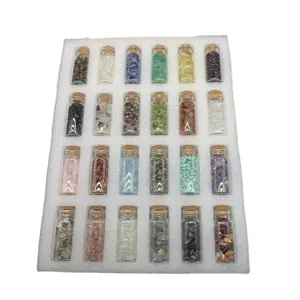 Natural crystal stone wishing bottles set, healing chipped gemstones in glass bottles for decor.