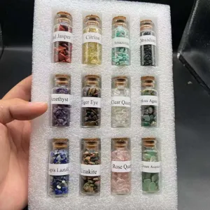 12 grid natural crystal chips wish bottles set healing gemstone mineral specimens for decor