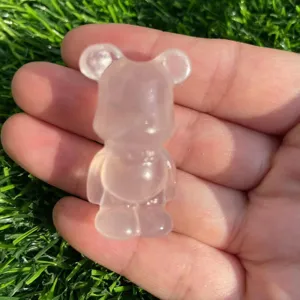 Statuetta intagliata di orso in cristallo naturale gemma simpatica pietra tascabile quarzo rosa 1.5