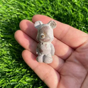 Scultura di orso in cristallo di pietra naturale da 1,5 pollici simpatica statuetta di animale.
