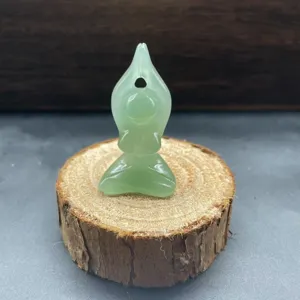 Green crystal yoga woman carving detail, 5cm natural stone meditation figurine display.
