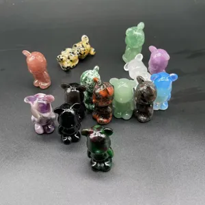 Assortimento intaglio orsetto simpatico in pietra naturale, statuetta animale 1,5 pollici.