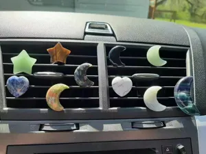 Clips de ventilación de coche de piedra de cristal, estrella luna corazón natural.