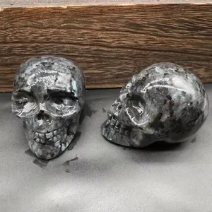 Natural stone carved skull crystal ornament, 7cm gothic home decor, polished gemstone healing.