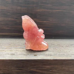 Natural strawberry quartz fairy crystal carving ornament, beautiful healing gemstone figurine.