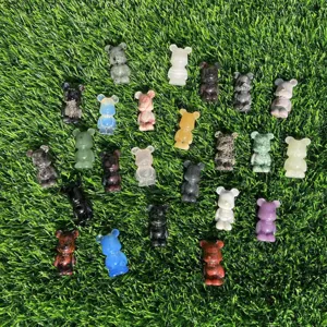 Statuetta di Orso in Pietra Preziosa Naturale Carino Mini Orso di Cristallo Intagliato Pietra da Tasca Statua Animale Ornamento da Tavolo Casa Regalo