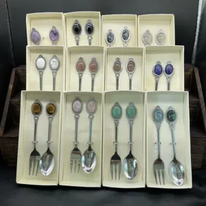 Set Cucchiaio E Forchetta In Pietra Preziosa Di Cristallo Naturale Posate Intagliate In Metallo Stile Palazzo Reale Vintage In Scatola Regalo