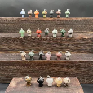 Natural Gemstone Mushroom Pendant Polished Crystal Quartz Agate Mini Mushrooms Charm With Alloy Loop DIY Jewelry Craft Making
