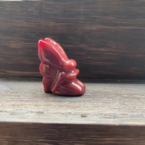 Natural gemstone crystal flower fairy figurine detail view exquisite carving red 3cm