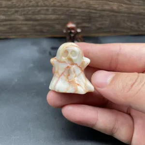 Natural stone ghost figurine, 3cm crystal carved Halloween decor, healing gemstone ghost statue.