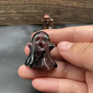 Natural gemstone crystal ghost figurine, 3cm cute carved ghost for Halloween home decor.