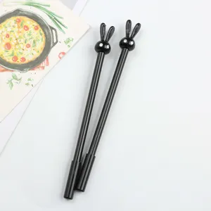 Cute black rabbit cartoon gel pen set, 0.5mm smooth writing black ink pen for office.