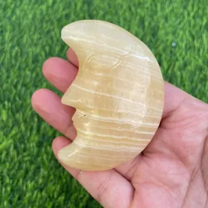 7cm scultura viso di luna in cristallo giallo pietra naturale mezzaluna decorazione