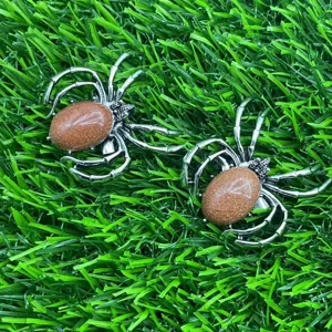 Spilla pendente a forma di ragno in pietra dorata vintage, gioiello insetto elegante.