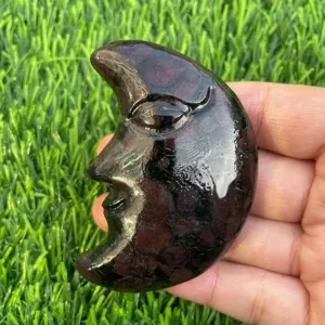 Scultura di viso di luna in cristallo fatta a mano, decorazione mezzaluna pietra naturale 7cm.
