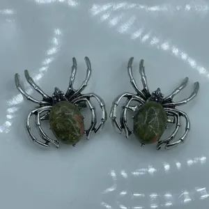 Spilla ciondolo ragno in pietra naturale, gioielli gotici color argento per donne usura.