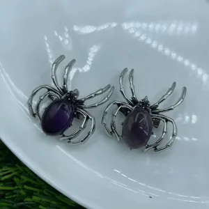 Set di spilla con ciondolo a ragno tono argento con cristallo gemma viola per gioielli da donna