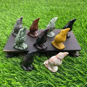 Natural Gemstone Raven Bird Carving Crystal Crow Statue Hand Polished Animal Figurine Mini Stone Bird Sculpture For Home Office Decor