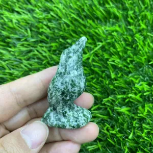 Handcrafted natural gemstone raven bird figurine crystal carving cute animal home decor 5cm