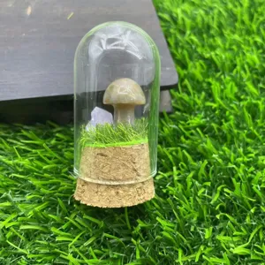 Miniature champignon en cristal cloche en verre paysage decoration interieure.