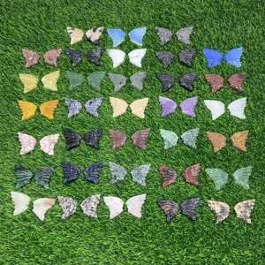 Natural Crystal Semi Precious Stone Hand Carved Butterfly Wings Figurine Set Polished Healing Quartz Craft For Home Office Desk Decoration