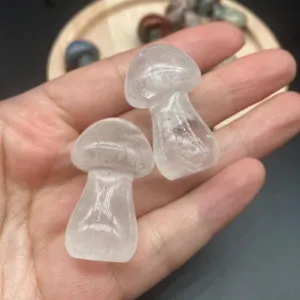 Natural clear quartz crystal mushroom pocket stone healing gemstone home decor carving