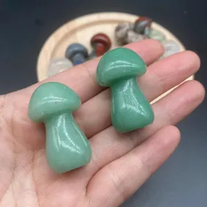 Natural green crystal mushroom gemstone carving healing stone cute pocket decor ornament