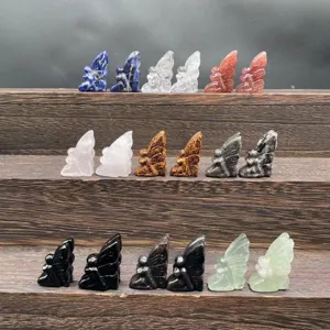 Natural Crystal Flower Fairy Figurine Semi Precious Stone Miniature Elf Angel Wings Sculpture Home Office Desk Decor