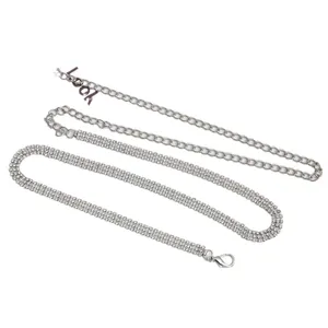 Damen Mode Silber Metall Strass Taille Kette 3-teiliges Set Flachlegen Ansicht Produkt