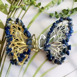 Pince à cheveux papillon en cristaux, accessoires de cheveux en alliage métallique, pierre bleue.