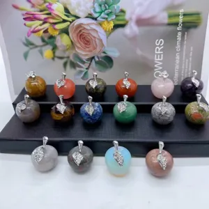 Natural Gemstone Apple Figurine Polished Crystal Stone Apple Decorative Ornament With Rhinestone Leaf Christmas Valentine Gift Home Decor