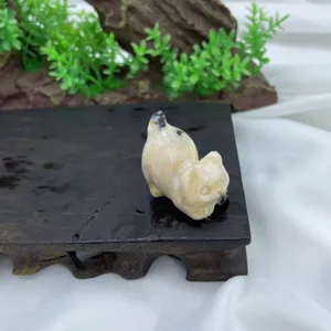Natural stone carved cat figurine 3cm crystal cute kitten desktop ornament mineral piece